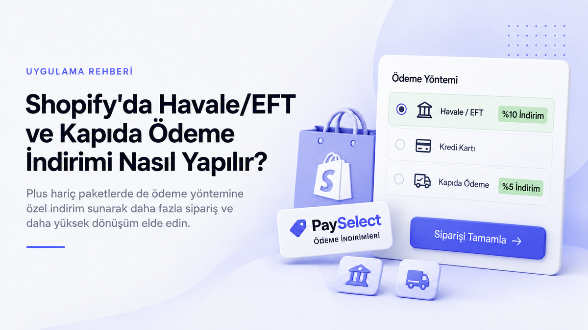 Shopify'da Havale EFT ve kapıda ödeme yöntemlerine özel indirim